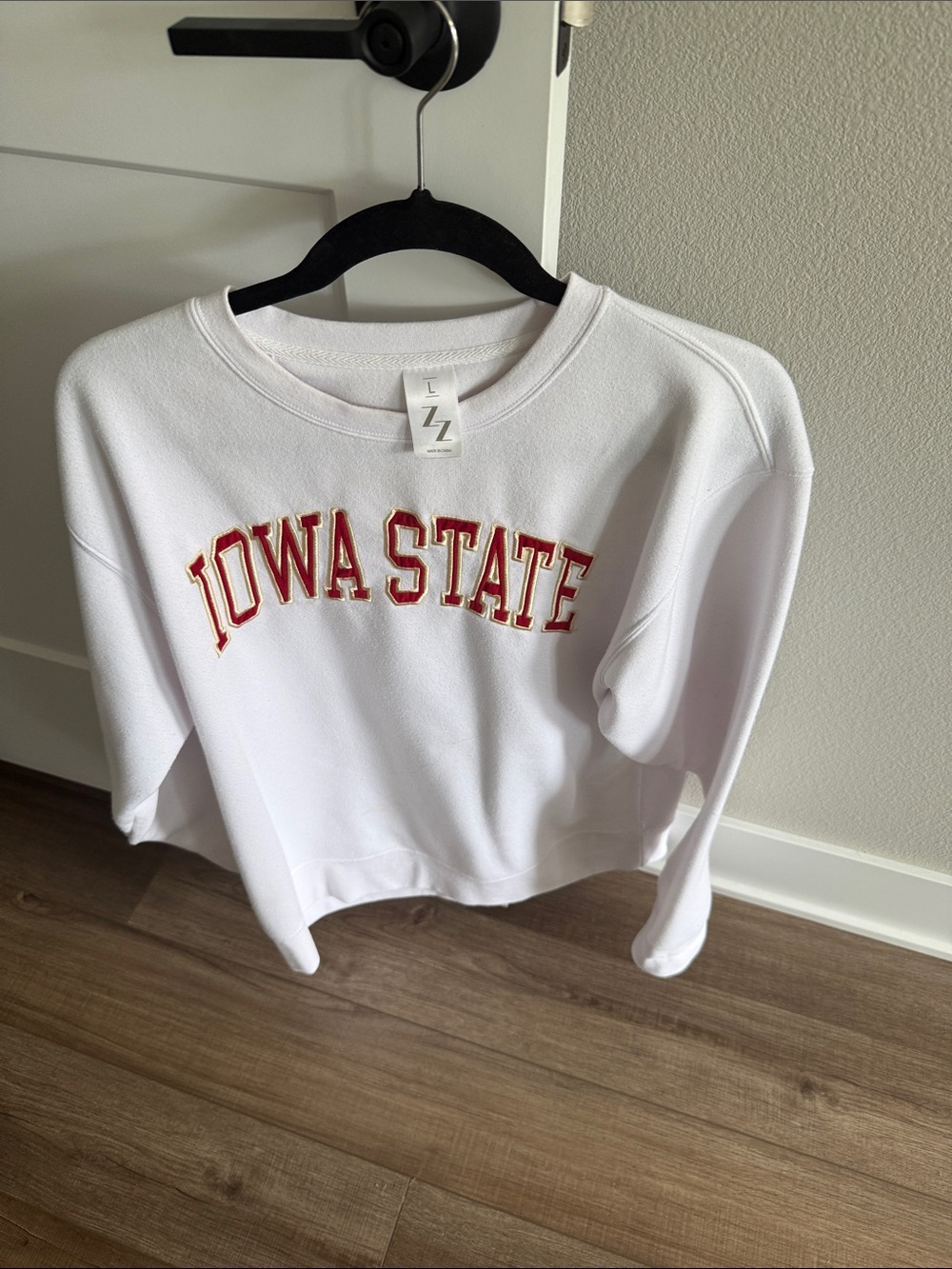 Iowa State White Sweatshirt with Red & Gold Lettering